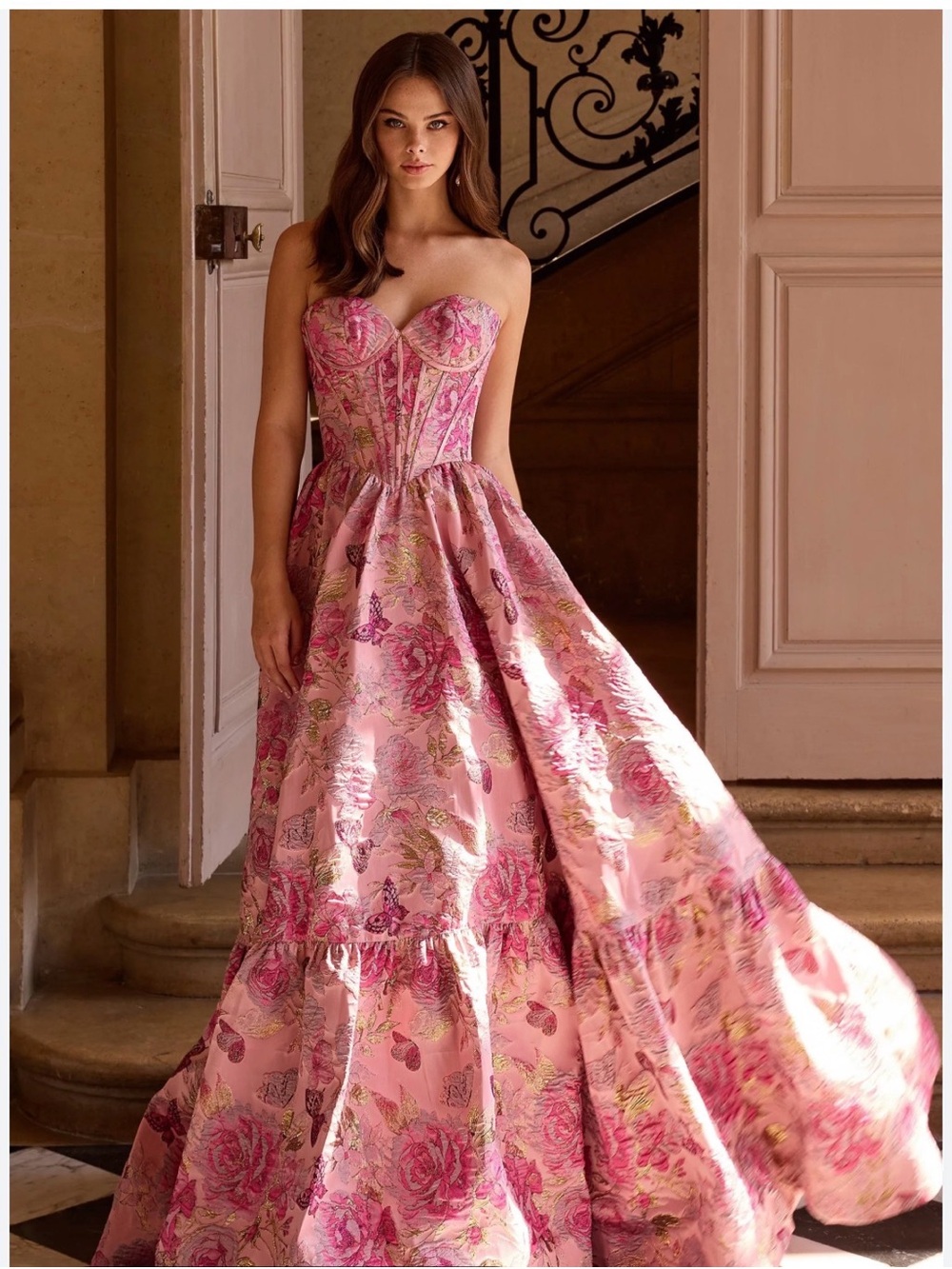 Azazie Pink Floral Prom Gown